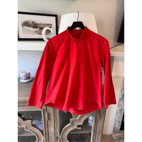 FABIANA PIGNA Crimson Red Blouse Long Sleeve Ruffled Neckline Size Xsmall - Picture 1 of 11